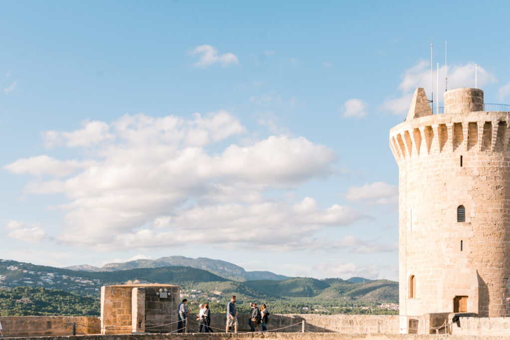 Blue skies and mountain view from the top of a castle in Spain